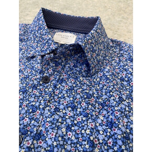 Con.struct Mens Dress Shirt Blue Size Medium 4-Way Stretch Floral - Performance - Picture 2 of 7
